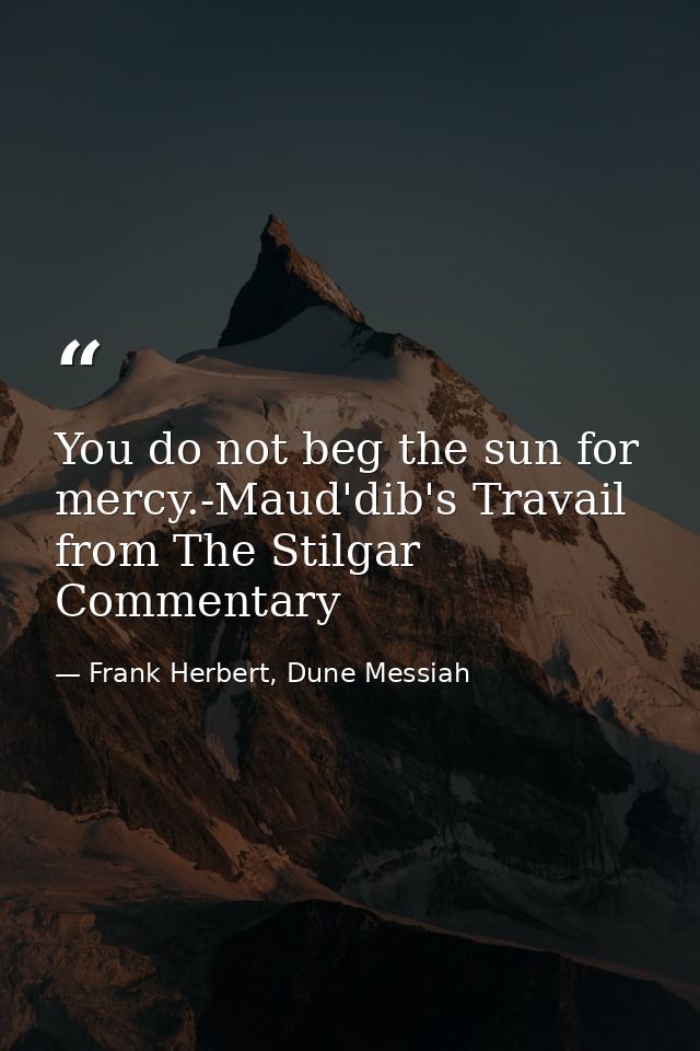 You do not beg the sun for mercy.-Maud'dib's Travail from The Stilgar Commentary — Frank Herbert, Dune Messiah