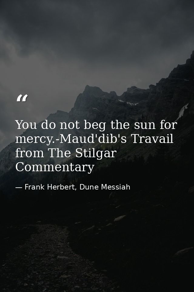 You do not beg the sun for mercy.-Maud'dib's Travail from The Stilgar Commentary — Frank Herbert, Dune Messiah