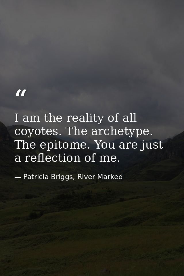 I am the reality of all coyotes. The archetype. The epitome. You are just a reflection of me. — Patricia Briggs, River Marked