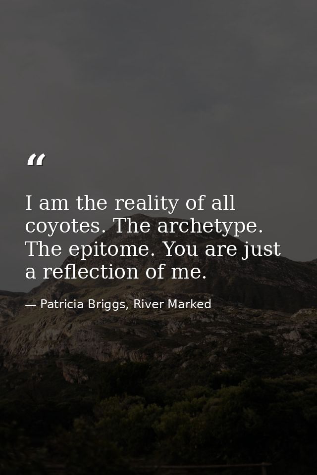 I am the reality of all coyotes. The archetype. The epitome. You are just a reflection of me. — Patricia Briggs, River Marked