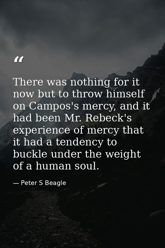 There was nothing for it now but to throw himself on Campos's mercy, and it had been Mr. Rebeck's experience of mercy th — Peter S Beagle