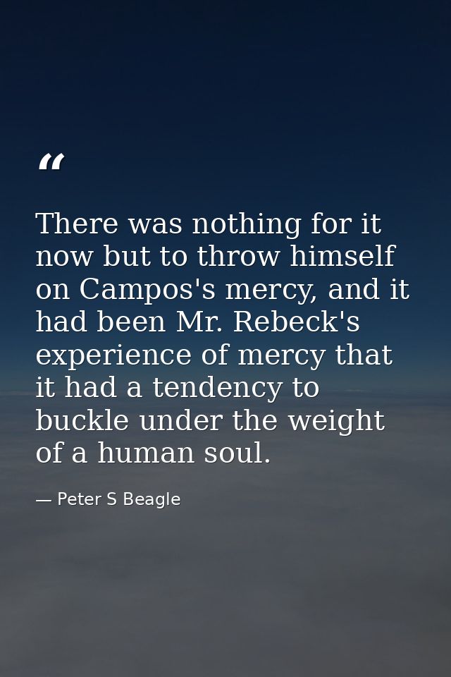 There was nothing for it now but to throw himself on Campos's mercy, and it had been Mr. Rebeck's experience of mercy th — Peter S Beagle