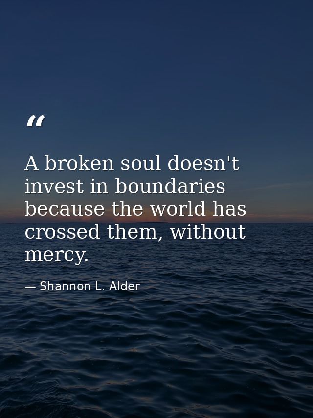 A broken soul doesn't invest in boundaries because the world has crossed them, without mercy. — Shannon L. Alder