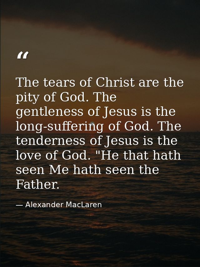 The tears of Christ are the pity of God. The gentleness of Jesus is the long-suffering of God. The tenderness of Jesus i — Alexander MacLaren