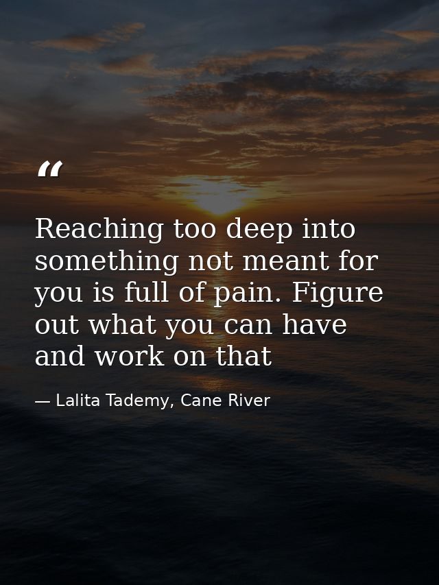 Reaching too deep into something not meant for you is full of pain. Figure out what you can have and work on that — Lalita Tademy, Cane River