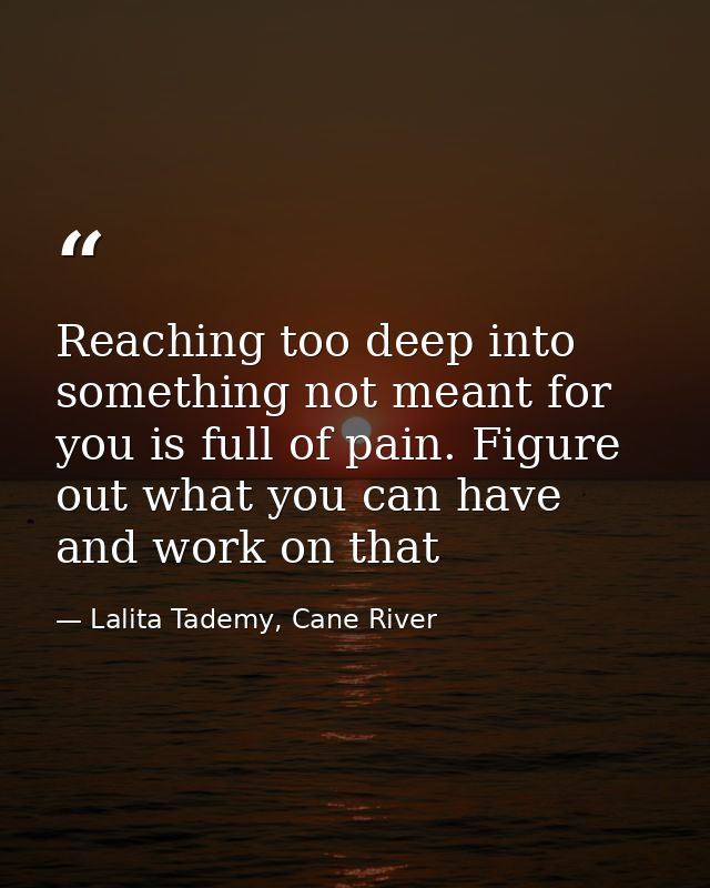 Reaching too deep into something not meant for you is full of pain. Figure out what you can have and work on that — Lalita Tademy, Cane River
