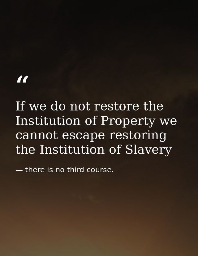 If we do not restore the Institution of Property we cannot escape restoring the Institution of Slavery — there is no third course.