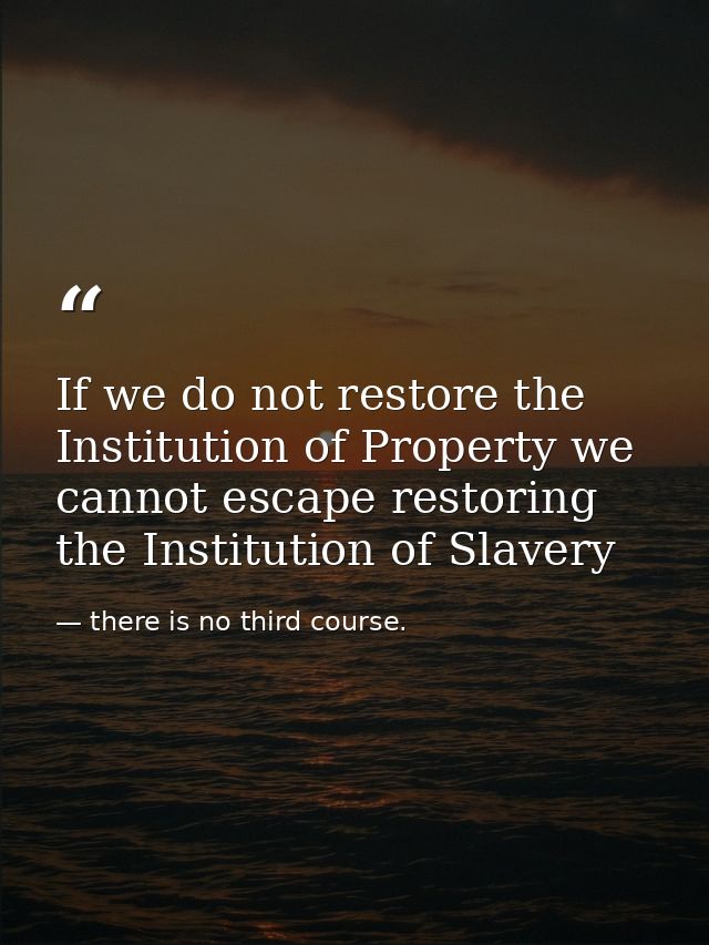 If we do not restore the Institution of Property we cannot escape restoring the Institution of Slavery — there is no third course.