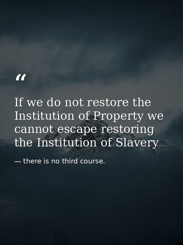 If we do not restore the Institution of Property we cannot escape restoring the Institution of Slavery — there is no third course.
