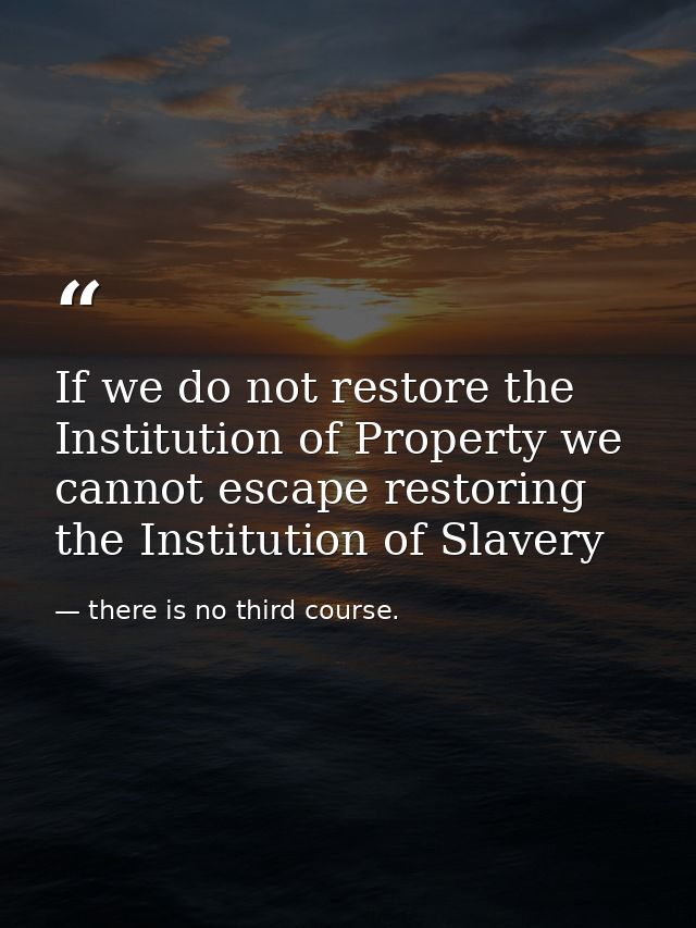 If we do not restore the Institution of Property we cannot escape restoring the Institution of Slavery — there is no third course.