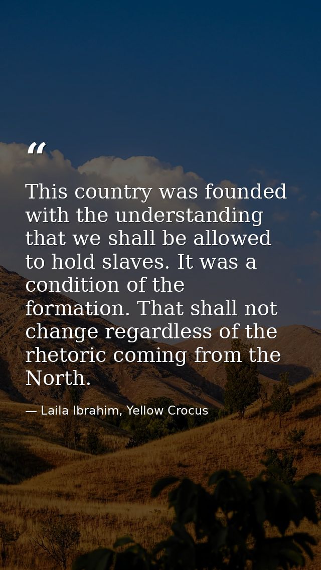 This country was founded with the understanding that we shall be allowed to hold slaves. It was a condition of the forma — Laila Ibrahim, Yellow Crocus