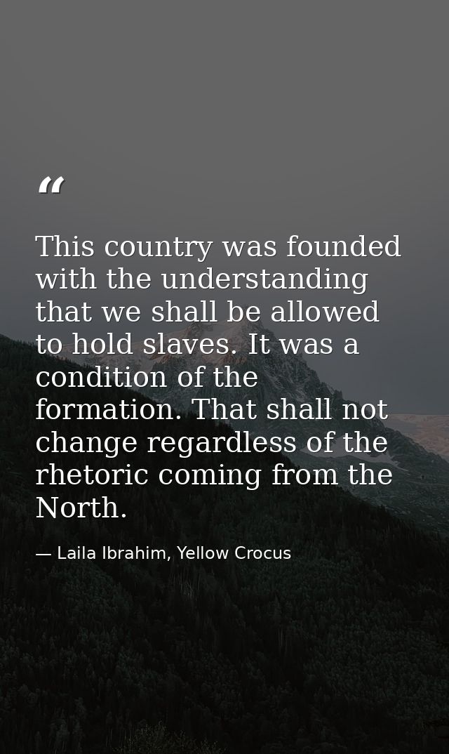 This country was founded with the understanding that we shall be allowed to hold slaves. It was a condition of the forma — Laila Ibrahim, Yellow Crocus