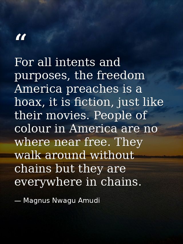For all intents and purposes, the freedom America preaches is a hoax, it is fiction, just like their movies. People of c — Magnus Nwagu Amudi