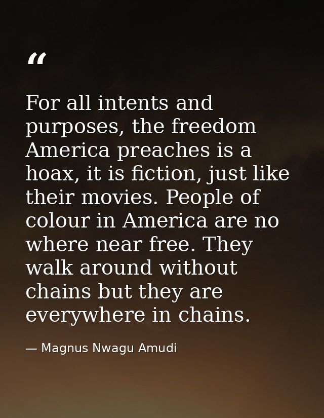 For all intents and purposes, the freedom America preaches is a hoax, it is fiction, just like their movies. People of c — Magnus Nwagu Amudi