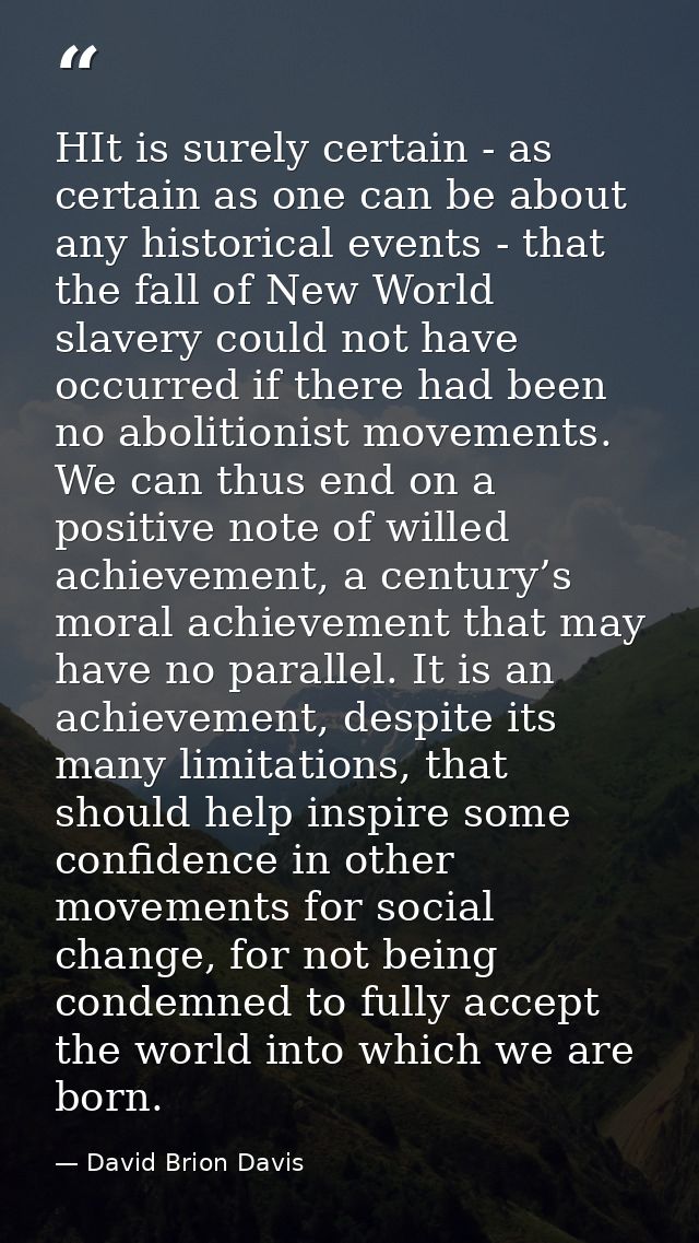 HIt is surely certain - as certain as one can be about any historical events - that the fall of New World slavery could  — David Brion Davis