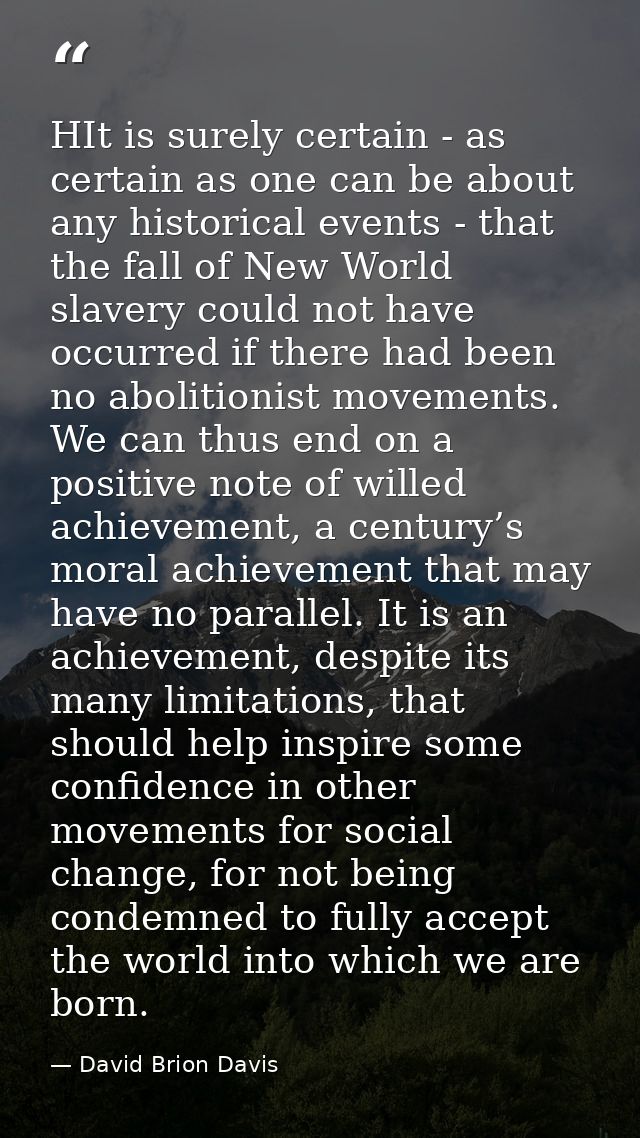 HIt is surely certain - as certain as one can be about any historical events - that the fall of New World slavery could  — David Brion Davis