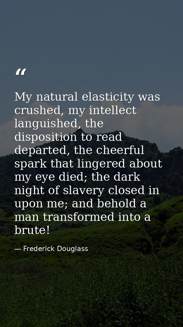 My natural elasticity was crushed, my intellect languished, the disposition to read departed, the cheerful spark that li — Frederick Douglass