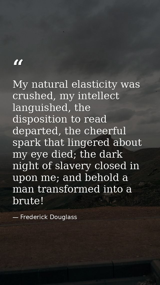 My natural elasticity was crushed, my intellect languished, the disposition to read departed, the cheerful spark that li — Frederick Douglass
