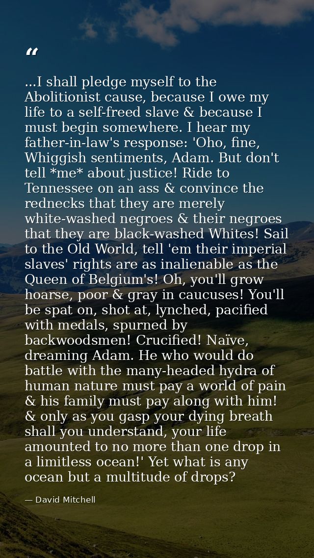 ...I shall pledge myself to the Abolitionist cause, because I owe my life to a self-freed slave & because I must begin s — David Mitchell