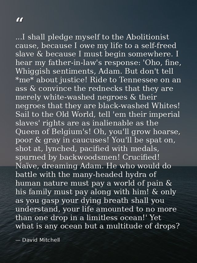 ...I shall pledge myself to the Abolitionist cause, because I owe my life to a self-freed slave & because I must begin s — David Mitchell