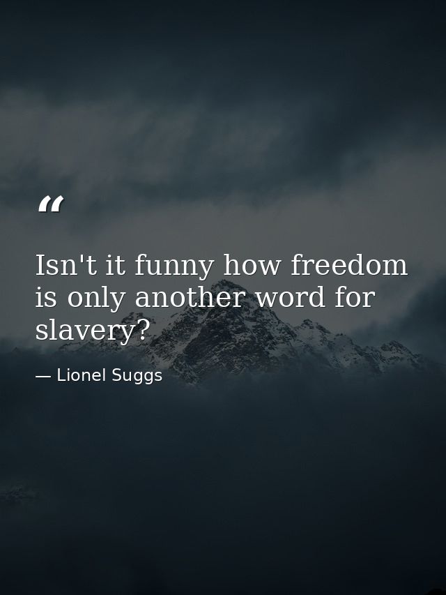 Isn't it funny how freedom is only another word for slavery? — Lionel Suggs
