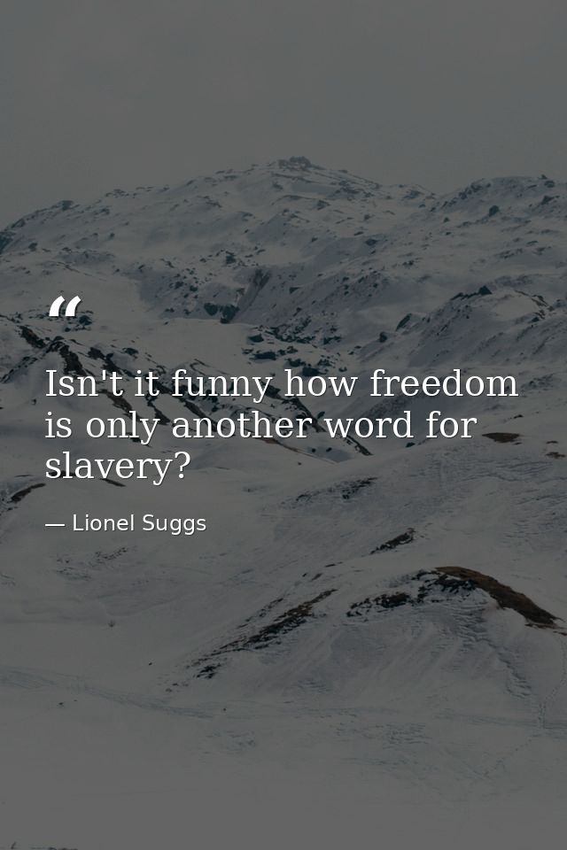 Isn't it funny how freedom is only another word for slavery? — Lionel Suggs