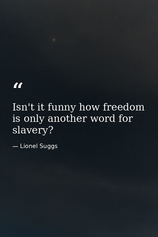 Isn't it funny how freedom is only another word for slavery? — Lionel Suggs