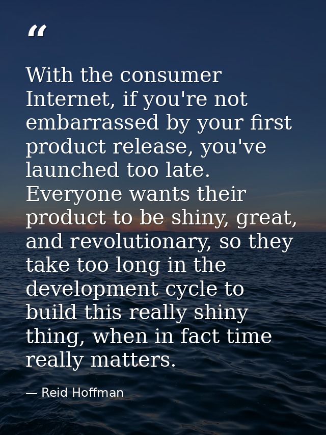 With the consumer Internet, if you're not embarrassed by your first product release, you've launched too late. Everyone  — Reid Hoffman
