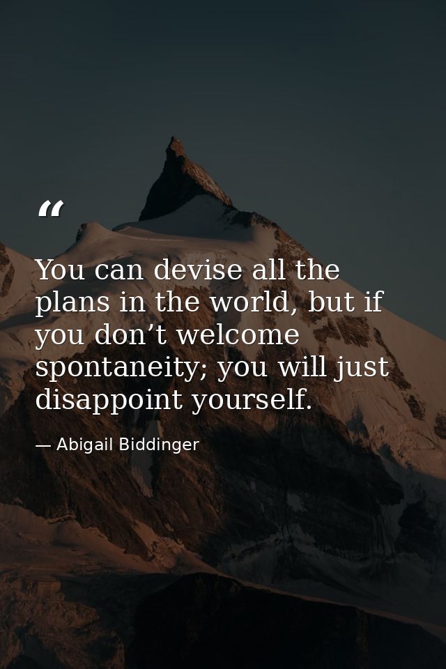 You can devise all the plans in the world, but if you don’t welcome spontaneity; you will just disappoint yourself. — Abigail Biddinger