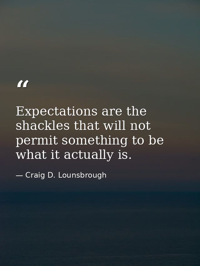 Expectations are the shackles that will not permit something to be what it actually is. — Craig D. Lounsbrough