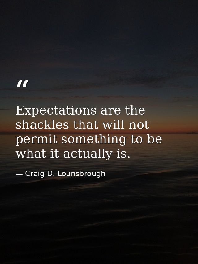 Expectations are the shackles that will not permit something to be what it actually is. — Craig D. Lounsbrough