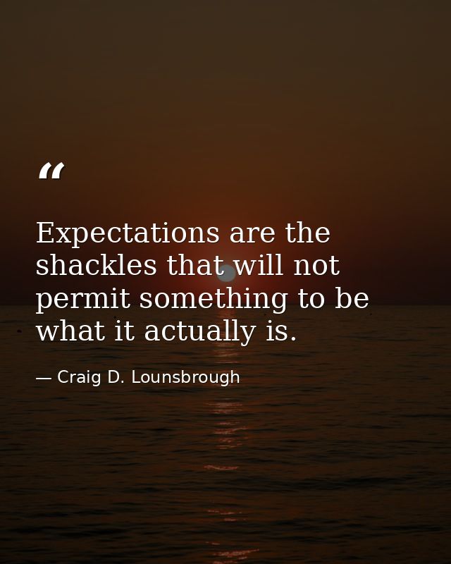 Expectations are the shackles that will not permit something to be what it actually is. — Craig D. Lounsbrough