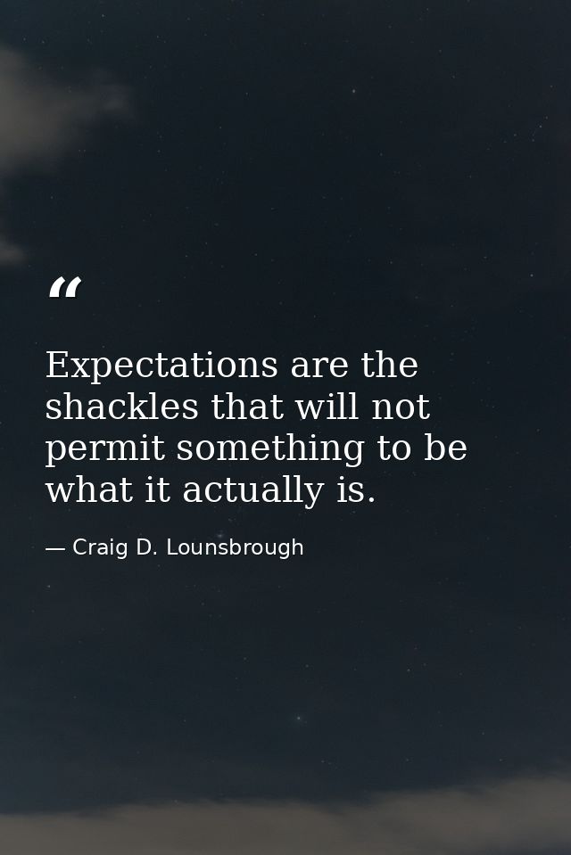 Expectations are the shackles that will not permit something to be what it actually is. — Craig D. Lounsbrough