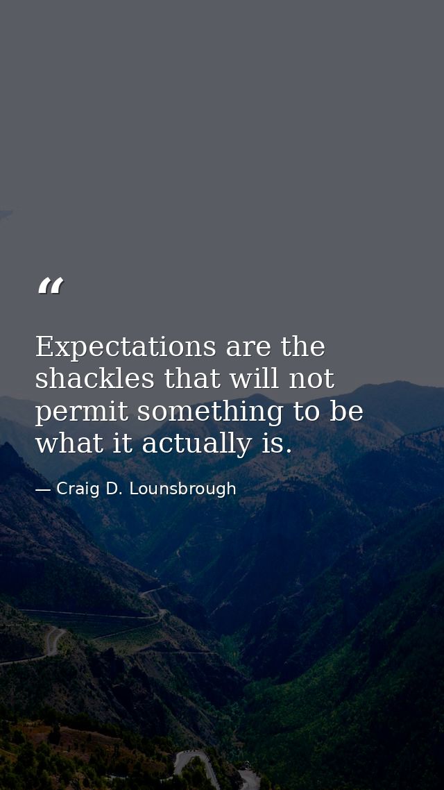 Expectations are the shackles that will not permit something to be what it actually is. — Craig D. Lounsbrough