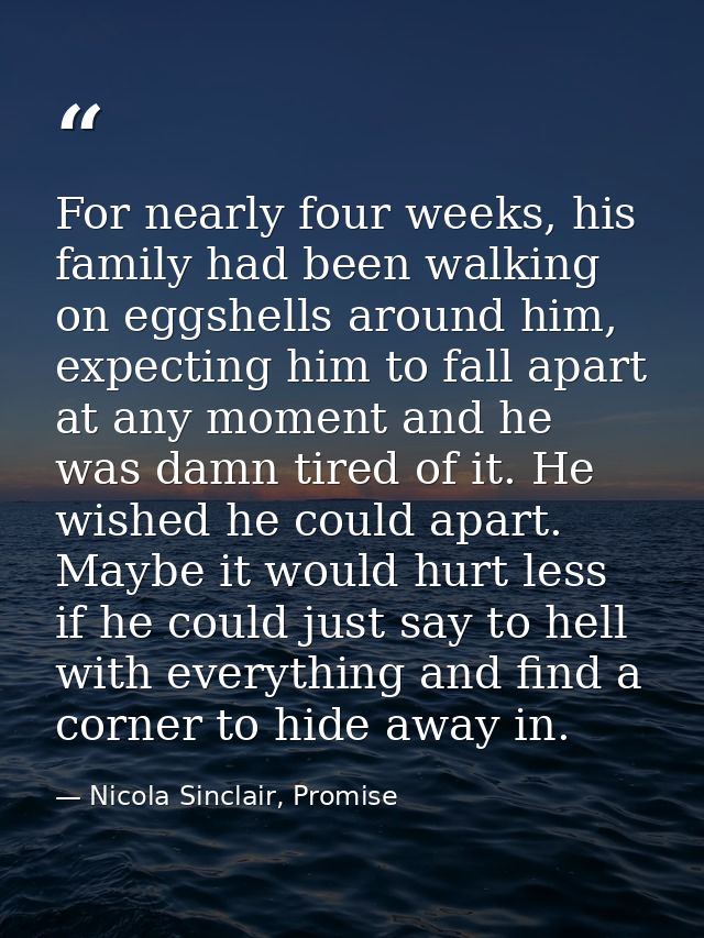 For nearly four weeks, his family had been walking on eggshells around him, expecting him to fall apart at any moment an — Nicola Sinclair, Promise