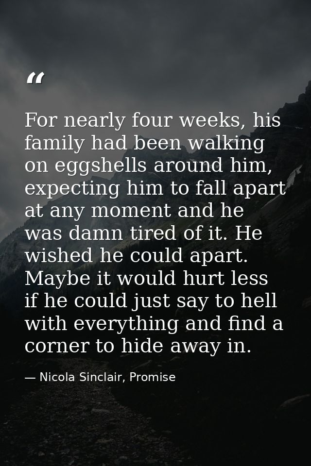 For nearly four weeks, his family had been walking on eggshells around him, expecting him to fall apart at any moment an — Nicola Sinclair, Promise