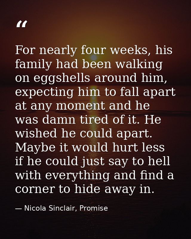 For nearly four weeks, his family had been walking on eggshells around him, expecting him to fall apart at any moment an — Nicola Sinclair, Promise