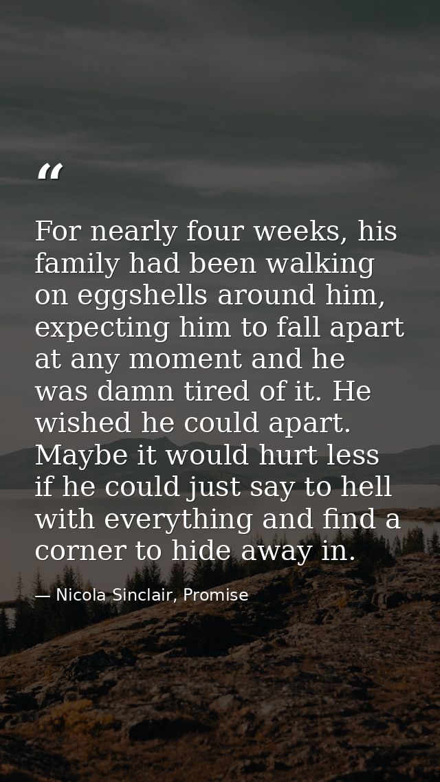 For nearly four weeks, his family had been walking on eggshells around him, expecting him to fall apart at any moment an — Nicola Sinclair, Promise