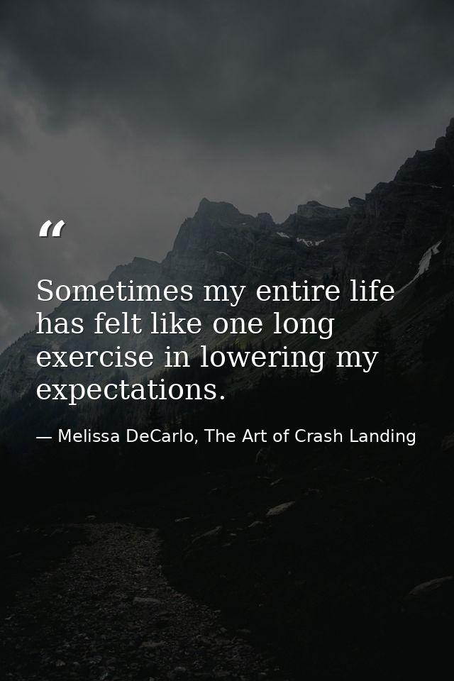 Sometimes my entire life has felt like one long exercise in lowering my expectations. — Melissa DeCarlo, The Art of Crash Landing