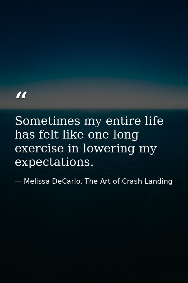 Sometimes my entire life has felt like one long exercise in lowering my expectations. — Melissa DeCarlo, The Art of Crash Landing