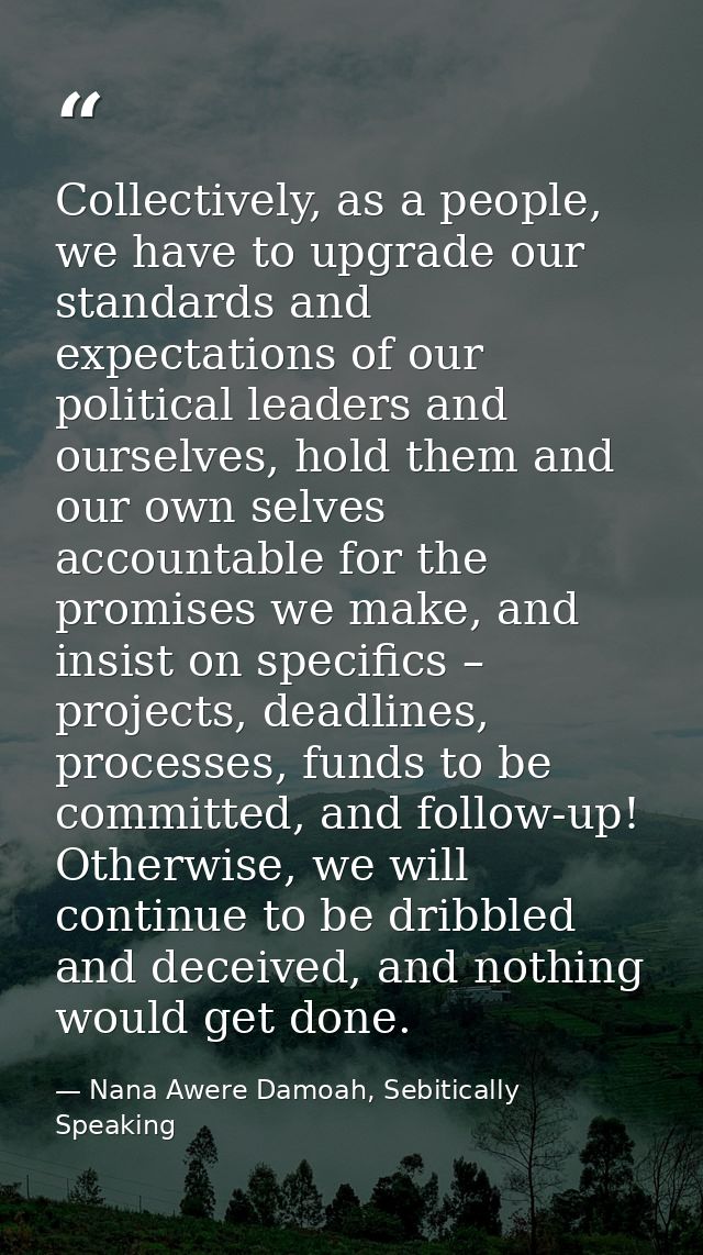 Collectively, as a people, we have to upgrade our standards and expectations of our political leaders and ourselves, hol — Nana Awere Damoah, Sebitically Speaking
