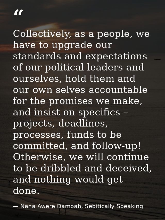 Collectively, as a people, we have to upgrade our standards and expectations of our political leaders and ourselves, hol — Nana Awere Damoah, Sebitically Speaking
