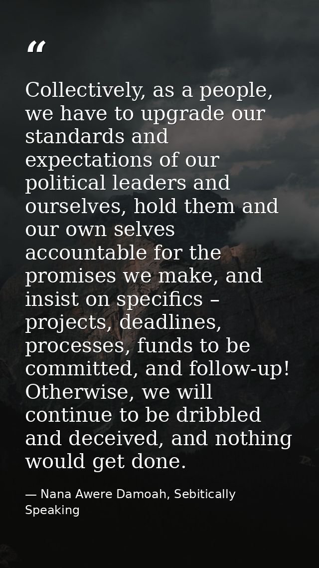 Collectively, as a people, we have to upgrade our standards and expectations of our political leaders and ourselves, hol — Nana Awere Damoah, Sebitically Speaking