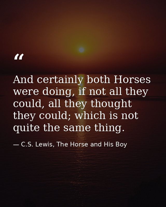And certainly both Horses were doing, if not all they could, all they thought they could; which is not quite the same th — C.S. Lewis, The Horse and His Boy
