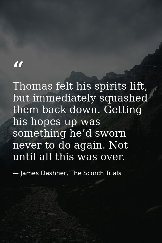 Thomas felt his spirits lift, but immediately squashed them back down. Getting his hopes up was something he’d sworn nev — James Dashner, The Scorch Trials