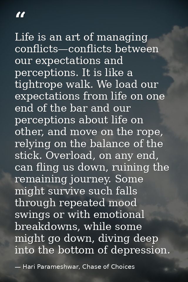 Life is an art of managing conflicts—conflicts between our expectations and perceptions. It is like a tightrope walk. We — Hari Parameshwar, Chase of Choices