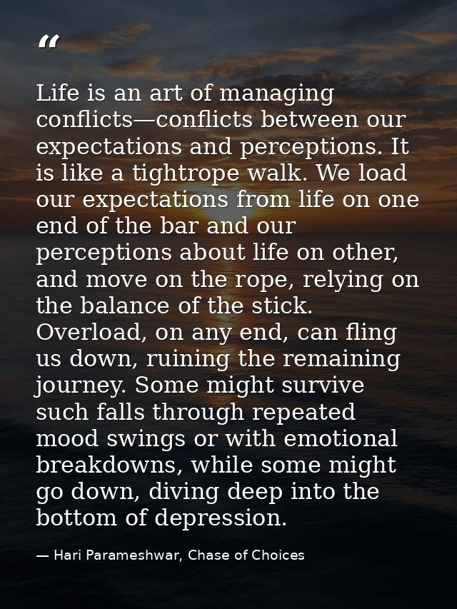 Life is an art of managing conflicts—conflicts between our expectations and perceptions. It is like a tightrope walk. We — Hari Parameshwar, Chase of Choices