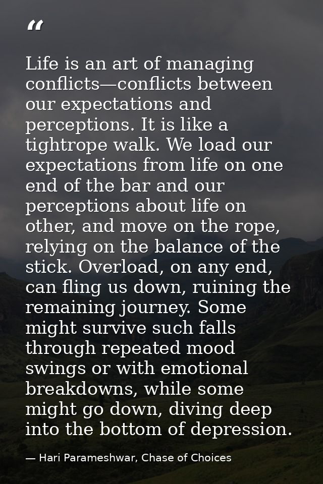 Life is an art of managing conflicts—conflicts between our expectations and perceptions. It is like a tightrope walk. We — Hari Parameshwar, Chase of Choices