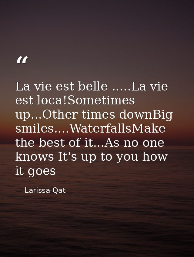 La vie est belle .....La vie est loca!Sometimes up...Other times downBig smiles....WaterfallsMake the best of it...As no — Larissa Qat