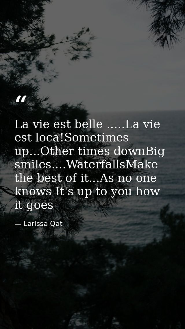 La vie est belle .....La vie est loca!Sometimes up...Other times downBig smiles....WaterfallsMake the best of it...As no — Larissa Qat